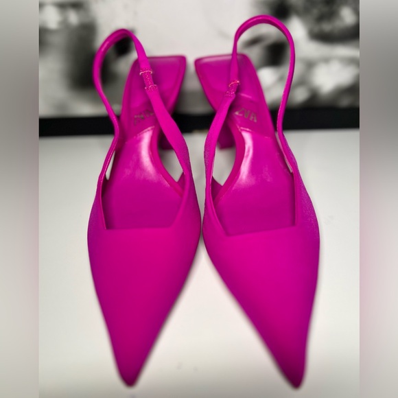 Zara Pointy Toe Slingback Pink Accent Heel Size 36 - Picture 6 of 10